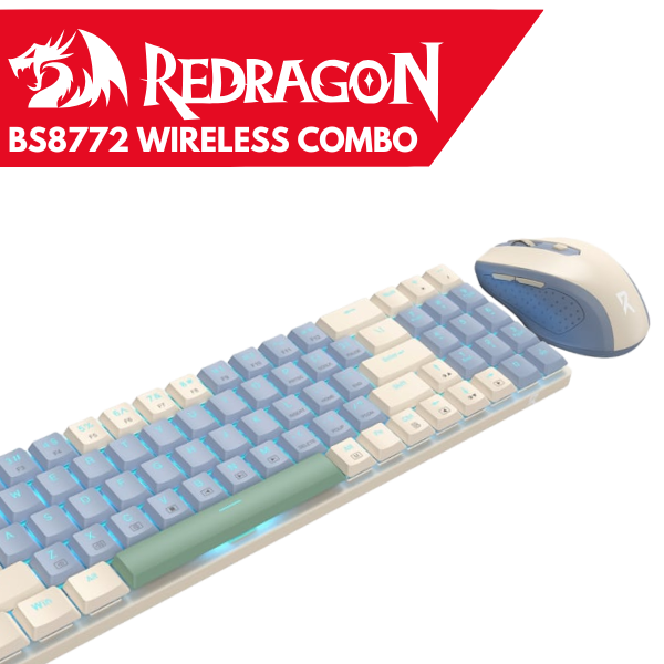 Redragon BS8772 Wireless Keyboard and Mouse Combo – Cream/Blue