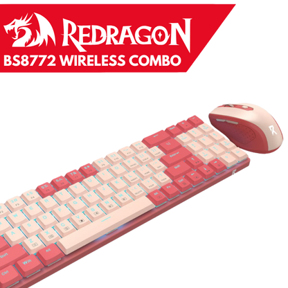 Redragon BS8772 Wireless Keyboard and Mouse Combo – Red/Pink