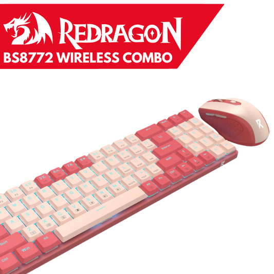 Redragon BS8772 Wireless Keyboard and Mouse Combo – Red/Pink
