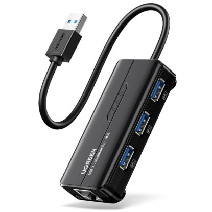 Picture of UGREEN USB Type-A Male to Ethernet Adapter with 3-Port USB Hub – Black