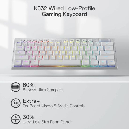Picture of Redragon K632 HORUS Mini 60% RGB Wired Gaming Keyboard – White
