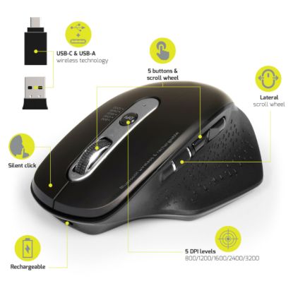 Picture of Port Connect Bluetooth Wireless and Rechargeable Executive Mouse - Black
