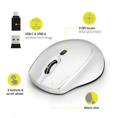 Picture of Port Connect Silent 1600DPI 3 Button Wireless Mouse - White