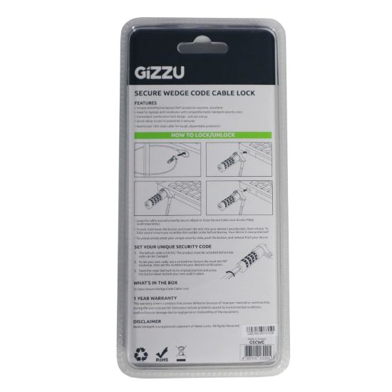 Picture of Gizzu Secure Wedge Code Cable Lock 1.8m