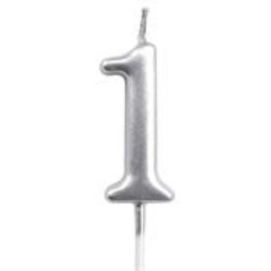 Picture of Casey 10cm Silver Numerical Birthday Candle Nr1