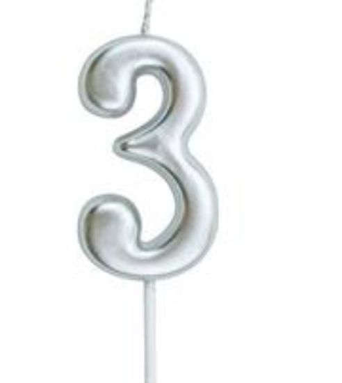 Picture of Casey 10cm Silver Numerical Birthday Candle Nr.3