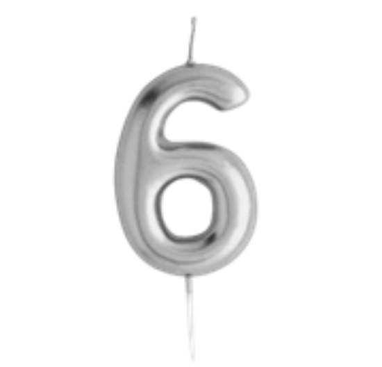 Picture of Casey 10cm Silver Numerical Birthday Candle Nr6