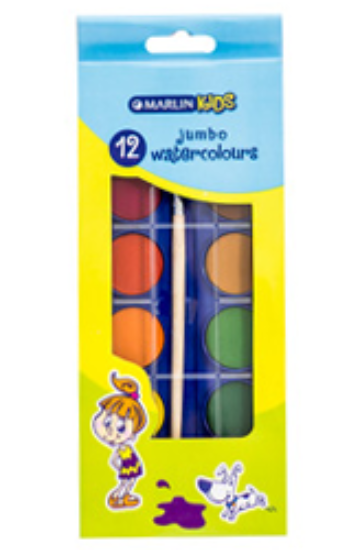 Picture of Marlin Kids 12 Jumbo Water Colours + Brush in box