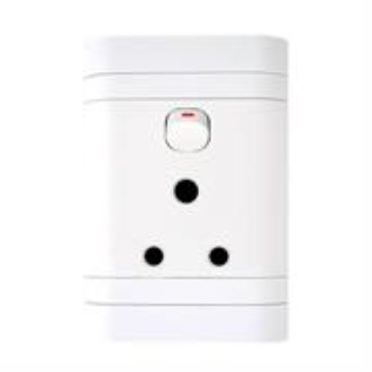 Picture of Lesco Single Three-Pin Wall Plug White H100xW50