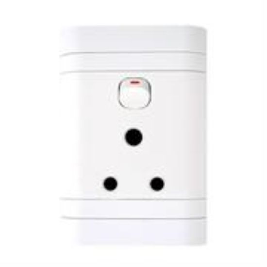 Picture of Lesco Single Three-Pin Wall Plug White H100xW50