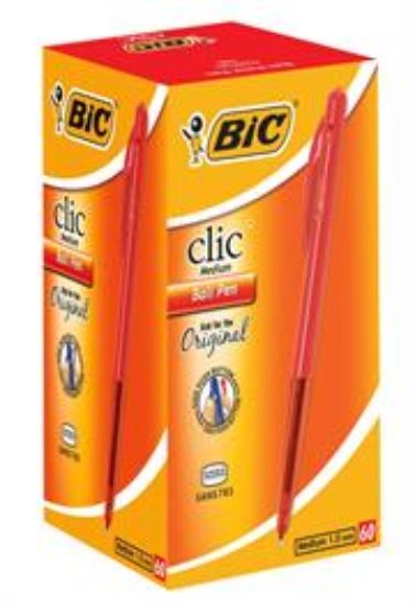 Picture of Bic Clic Red Medium Ballpoint Pens with Retractable Side