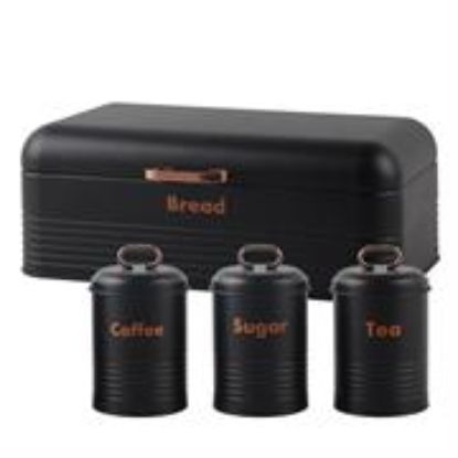Picture of Totally 4 Piece Breadbin And Canister Tin Set Combo Black