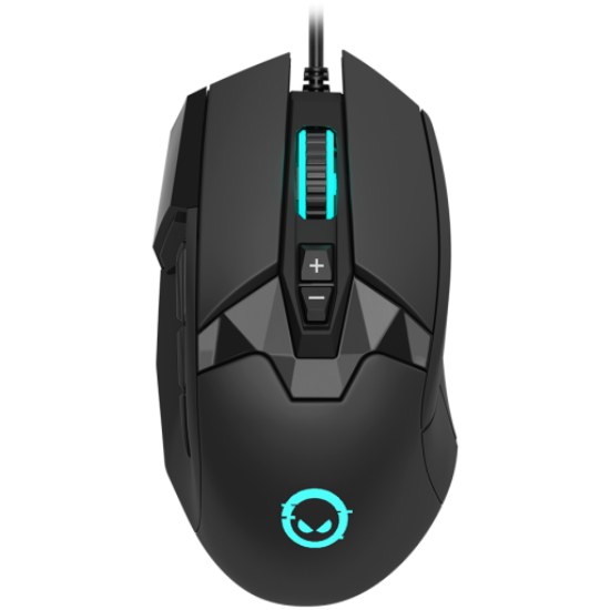 Picture of LORGAR LORGAR Stricter 579, gaming mouse, 9 programmable buttons, Pixart PMW3336 sensor, DPI up to 12 000, 50 million clicks buttons lifespan, 2 switches, built-in display, 1.8m USB soft silicone cable, Matt UV coating with glossy parts and RGB lights with 4 LED flowing modes, size: 131*72*41mm, 0.127kg, black