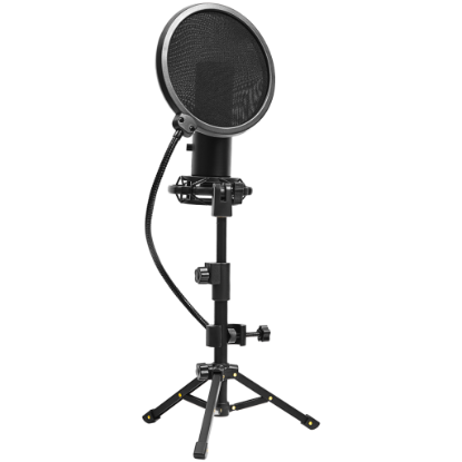 Picture of LORGAR LORGAR Voicer 721, Gaming Microphone, Black, USB condenser microphone with tripod stand, pop filter, including 1 microphone, 1 Height metal tripod, 1 plastic shock mount, 1 windscreen cap, 1,2m metel type-C USB cable, 1 pop filter, 154.6x56.1mm