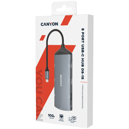 Picture of CANYON CANYON hub DS-15 8in1 4k USB-C Dark Grey