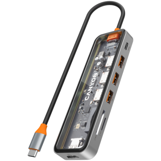 Picture of CANYON CANYON hub DS-13 7in1 4k USB-C Transparent Space Grey