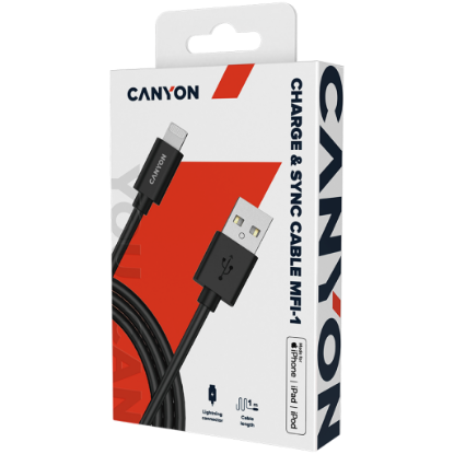 Picture of CANYON CANYON cable MFI-1 Lightning 12W 1m Black