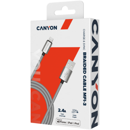 Picture of CANYON CANYON cable MFI-3 Lightning 12W 1m Grey