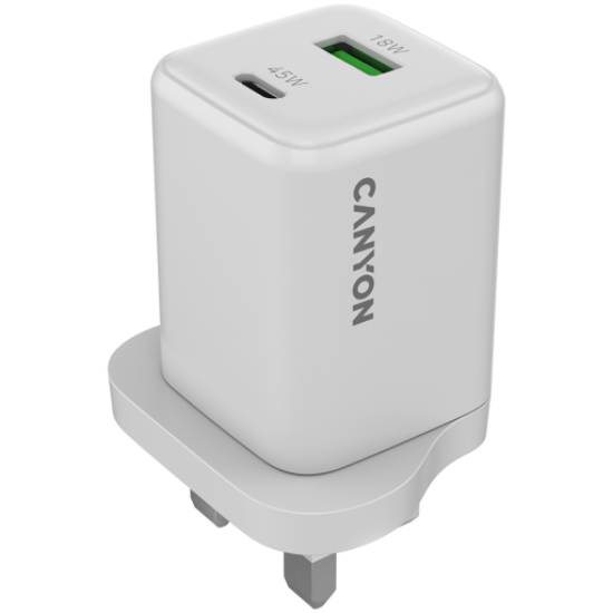 Picture of CANYON CANYON charger CU45AC GaN 45W 1xPD 1xQC UK White