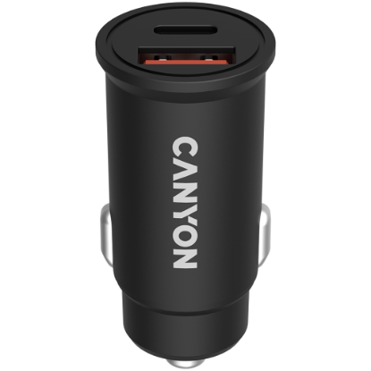 Picture of CANYON CANYON C-20B03, PD 30W/QC3.0 18W Pocket size car charger with 1-USB A+ 1-USB-C Input: DC12V-24V, Output: USBC: PD30W( 5V3A/9V3A/12V2.5A/15V2A/20V1.5A),USB-A:QC3.0 18W (5V3A