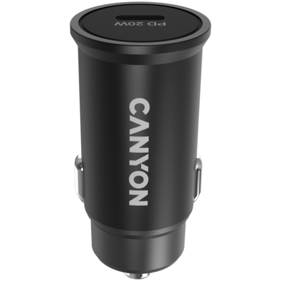 Picture of CANYON Canyon C-20, PD 20W Pocket size car charger, input: DC12V-24V, output: PD20W, support iPhone12 PD fast charging, Compliant with CE RoHs , Size: 50.6*23.4*23.4, 18g, Black