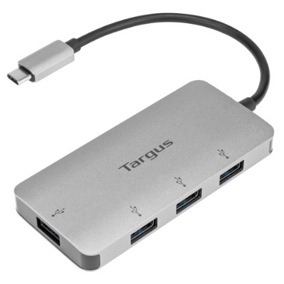 Picture of TARGUS - USB-C 4 PORT HUB AL CASE, TURN ONE USB-C PORT INTO 4 USB-A 3.0 PORTS, SUPPORTS UP TO 5GBPS DATA TRANSFER RATE PER USB-A PORT, WINDOWS, MACOS AND CHROME OS COMPATIBLE