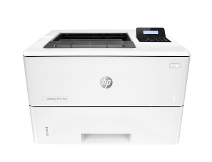 Picture of HP LASERJET PRO M501DN -  5-15 USERS, PRINT UP TO 43PPM, 2-LINE, BACKLIT TEXT DISPLAY, 6 BUTTONS, AUTO DUPLEX, 256 MB STANDARD MEMORY AND 1.5 GHZ PROCESSOR, NETWORK READY STANDARD (BUILT-IN GIGABIT ETHERNET), PAPER WEIGHT: TRAY 1: 60 TO 220 G/M², TRAY 2, TRAY 3: 60 TO 220 G/M², SUPPLIES: BLACK TONER - CF287A