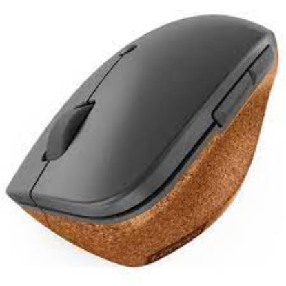 Picture of LENOVO GO WIRELESS VERTICAL MOUSE  CORK. OUR HANDS WERE NOT DESIGNED TO BE FLAT ON TABLES FOR 8 HOURS A DAY, YET THAT IS HOW MICE WERE DESIGNED IN THE PAST. THE LENOVO GO WIRELESS VERTICAL MOUSE GOES BEYOND THE NORM AND DELIVERS AN EXPERIENCE THAT REPLICATES THE NATURAL FORM OF A HANDSHAKE WITH A 45° PALM GRIP AND REVISED FINGER POSITIONING FOR OPTIMAL POSTURE AND PRODUCTIVITY.