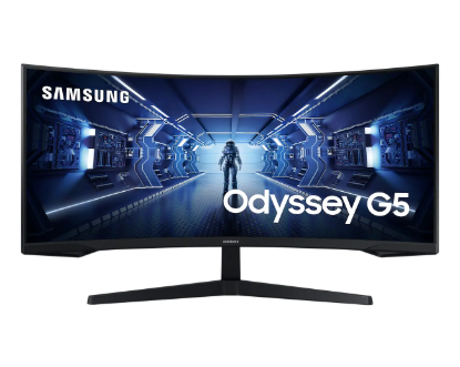 Picture of SAMSUNG ODYSSEY G55T GAMING 1000R BORDERLESS 34" DISPLAY VA RESPONSE: 1MS MPRT AR: 21:9 RESOLUTION: 3440X1440 (UWQHD) RR: 165HZ HDMI, DISPLAY PORT SPEAKER: NO POWER SUPPLY: EXTERNAL TILT: YES SWIVEL: NO PIVOT: NO HEIGHT ADJUST: NO VESA: YES ACCESSORIES: DP CABLE, POWER SUPPLY CABLE WARRANTY: 3 YEAR CARRY-IN 34" ODYSSEY G55T UWQHD 165HZ GAMING MONITOR. THE 1000R CURVE MATCHES THE CONTOURS OF THE HU