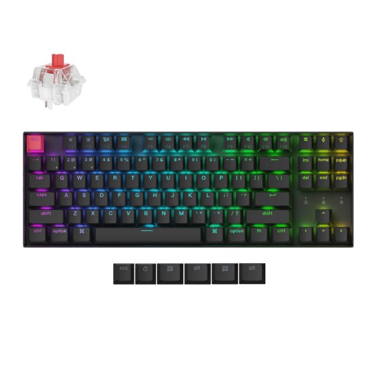 Picture of Keychron K8 QMK 80% TKL Wireless Mechanical Keyboard V2 Red Switches - Black