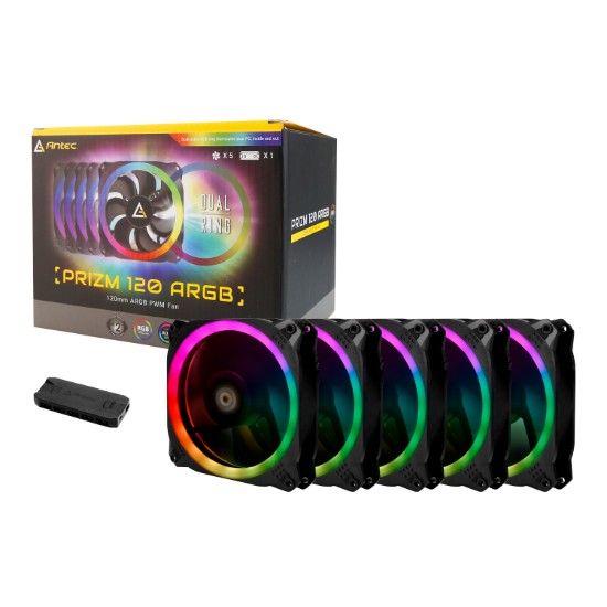 Picture of Antec Prizm 120 ARGB Case Fan 5 Pack + Controller - Black