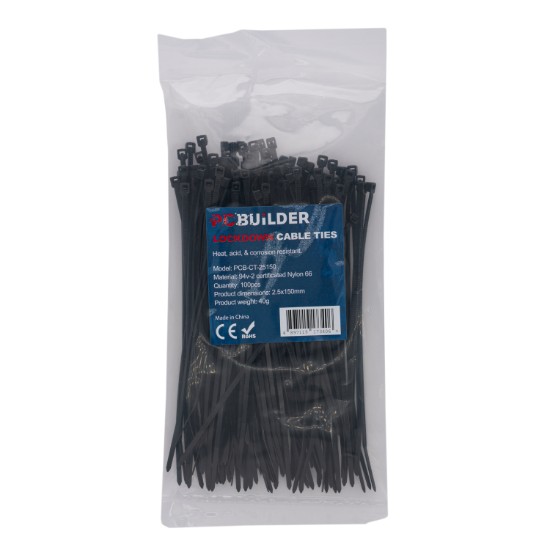 Picture of PCBuilder LOCKDOWN 150mm Cable Ties (100 pcs) - Black