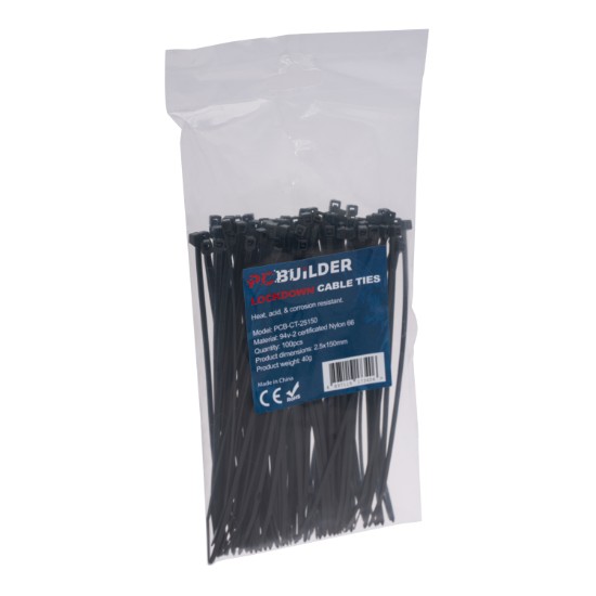 Picture of PCBuilder LOCKDOWN 150mm Cable Ties (100 pcs) - Black