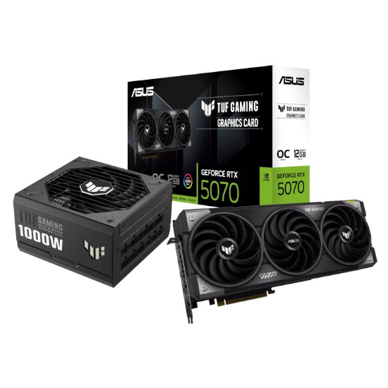 Picture of Asus TUF Gaming GeForce RTX 5070 OC Edition and 1000W 80 PLUS Gold Modular Power Supply Bundle
